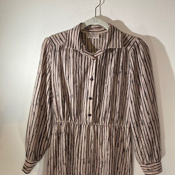 70s Vintage Rustic Stripe Mauve Button-down Dress - Picture 10 of 11